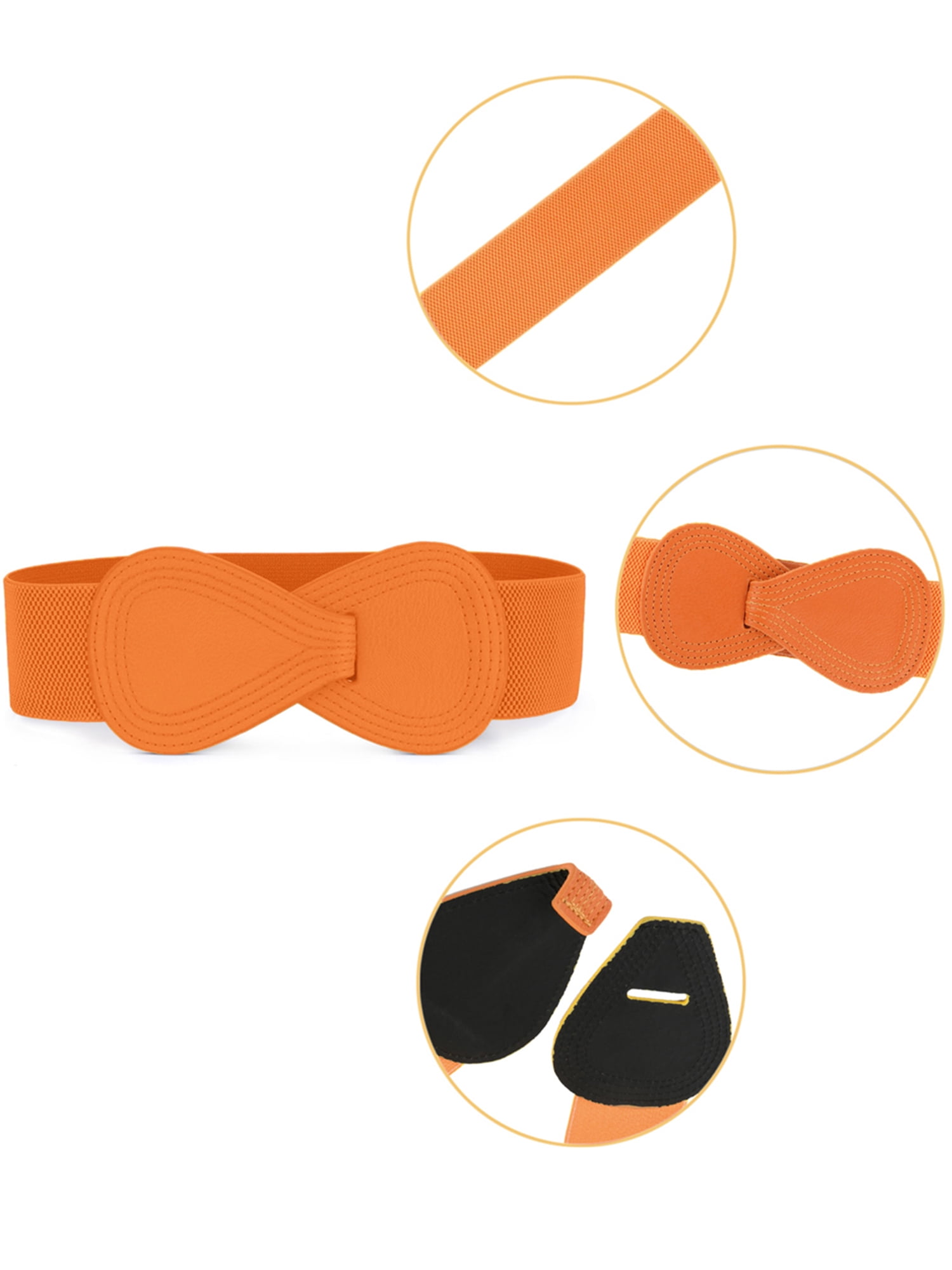 DARING DIVA Women's Interlock Faux Leather Elastic Buckle Belt 31"x43" Orange