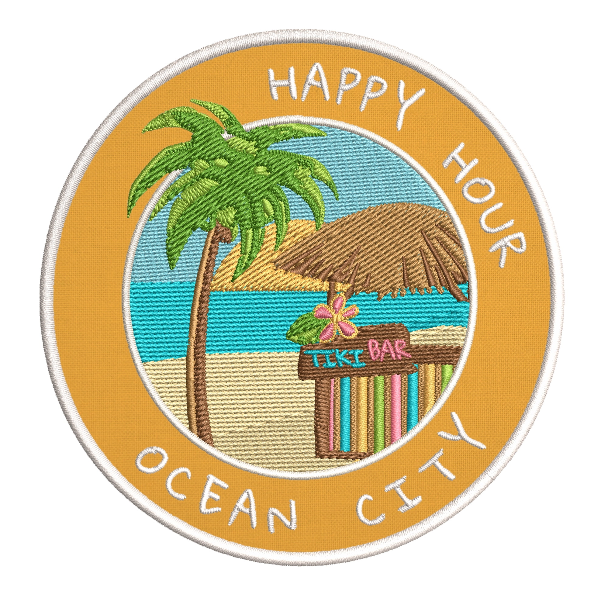 Happy Hour! Ocean City, Maryland 3.5 Inch Iron Or Sew On Embroidered