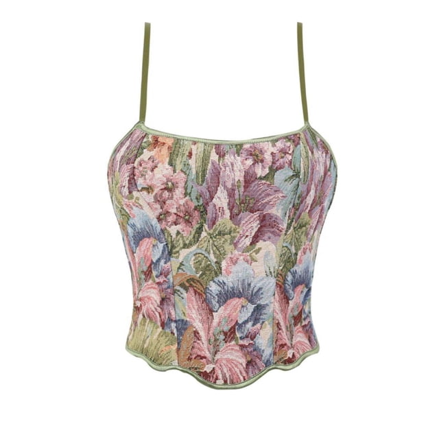 Slim Gold Fishbone Shaping Top with Oil Painting Style, Ladies' Strapless Camisole