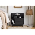 thumbnail image 3 of Mid Century Nightstand with USB C Charging, Black LED Bedside Table, Large End Table, 2 Drawers and Open Shelf Storage, 3 of 6