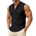 thumbnail image 1 of Eryao Men's Sleeveless Henley Vest Button Down Linen Shirts Soft Lightweight Solid Workout Basic Tank Tops,Black,M, 1 of 6