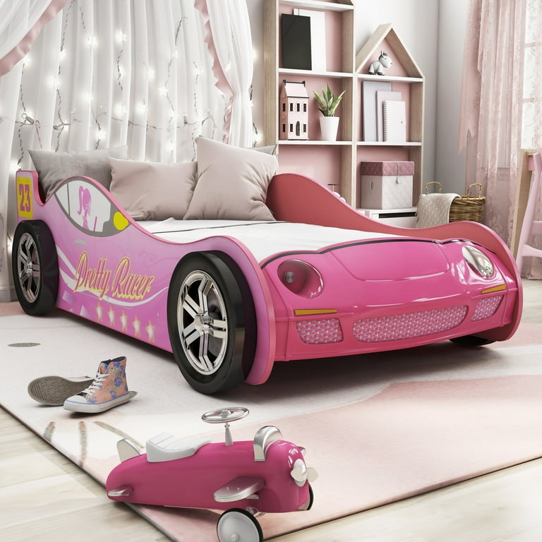 Furniture of America Dofi Modern Pink Modern Headboard Shelf Car Bed by