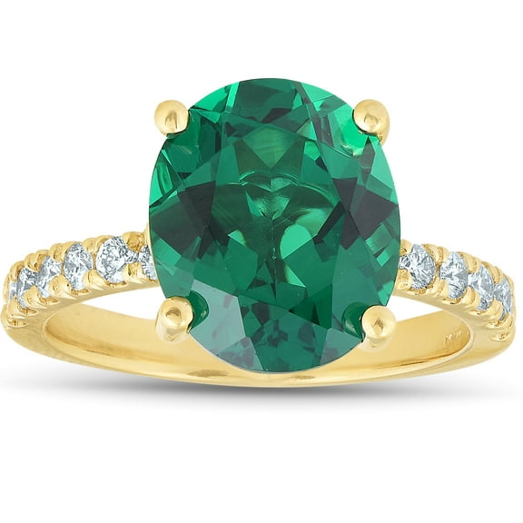Pompeii Emerald & Diamond 3/8 ct Ring 14k Yellow Gold Lab Grown (G/H,VS)