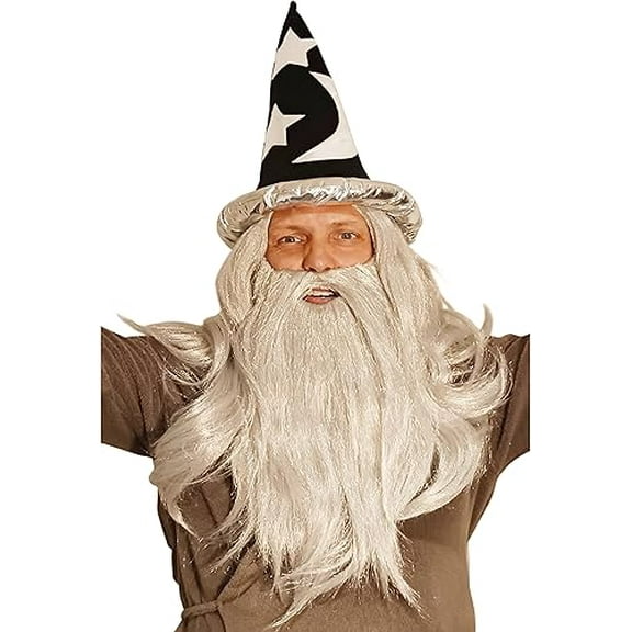 HandinHandCreations Wizard Wig and Long Beard with Wizard Sorcerer Costume Hat - All Included