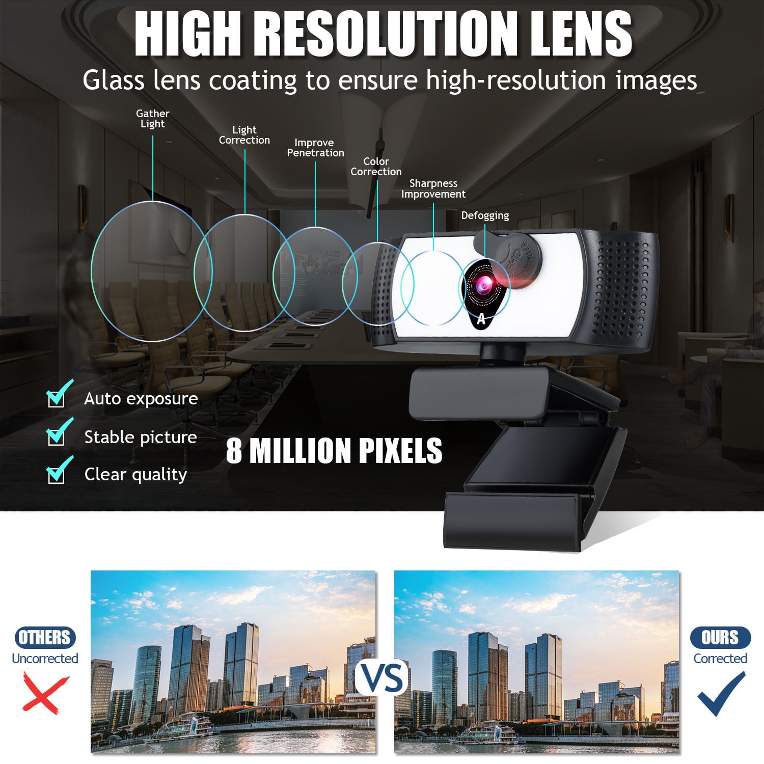 2K/1080P Webcam with Light Microphone, Webcam for PC Laptop Desktop, Webcam for Meetings and Streaming, Computer Camera with Privacy Cover Noise-Canceling Microphones, Web Camera Advanced Auto-Focus