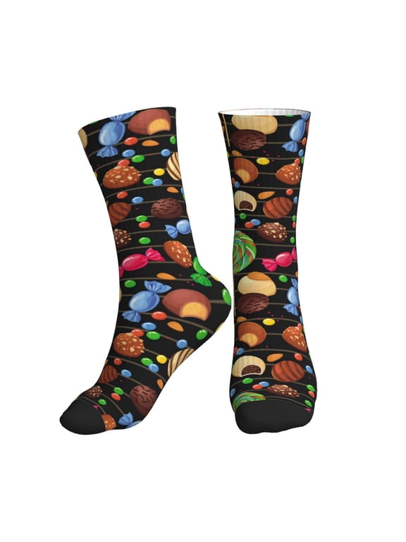 Crew Socks for Women Men Athletic - Lollipop Candy Chocolate Bean Print Soft Comfort Breathable Mid-Calf Sole Running Socks Womens Men