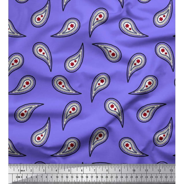 Soimoi Tissu Poly Georgette Violet Imprimé Floral & Paisley au Mètre 42 Pouces de Large