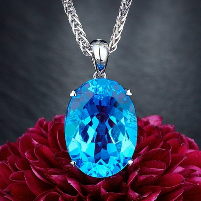 Elegant Women s Big Blue Rhinestone Pendant Necklace Simple Alloy Chain Jewelry Walmart