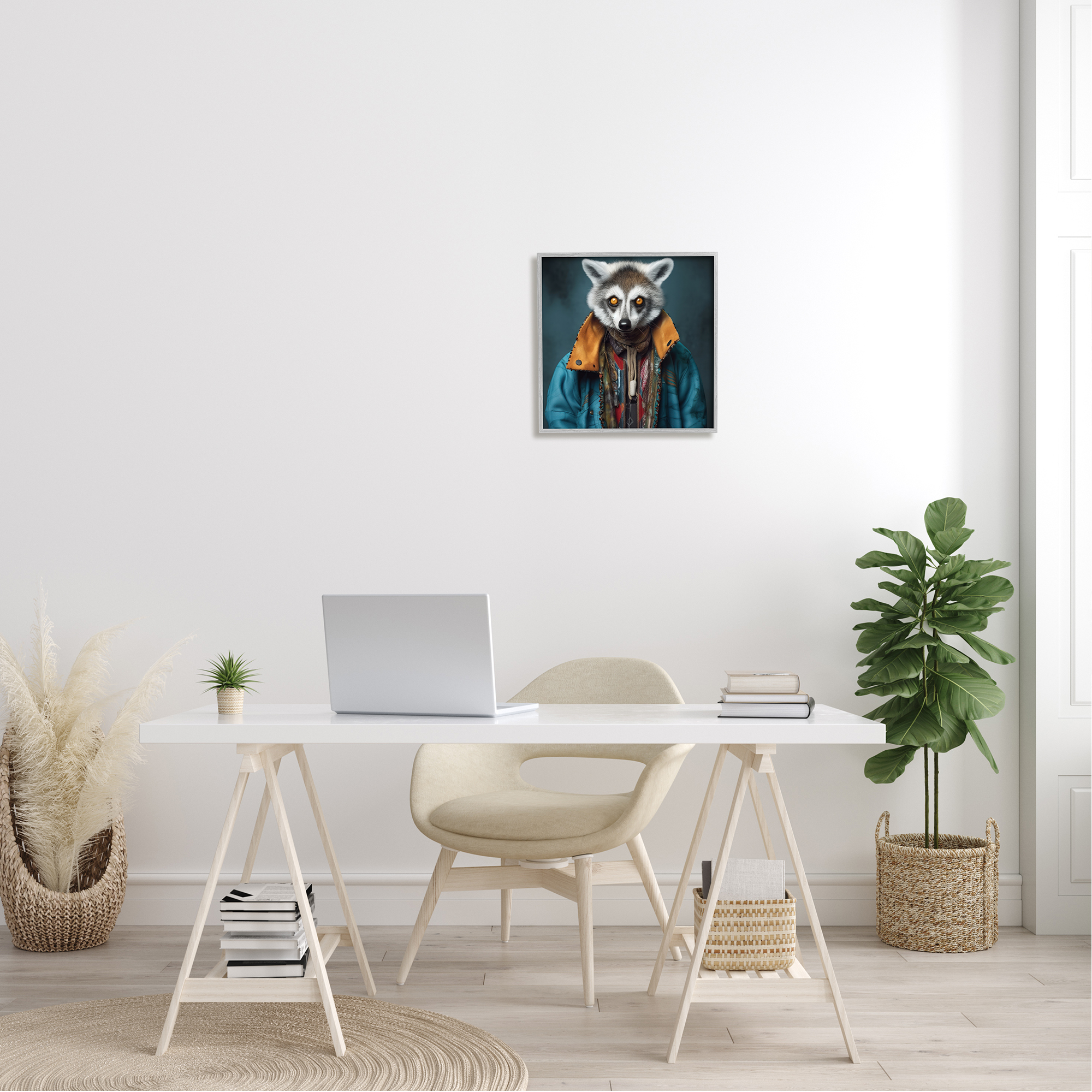 Stupell Industries Raccoon with Stylish Jacket Animals & Insects Painting Gray Framed Art Print Wall Art, 17 x 17