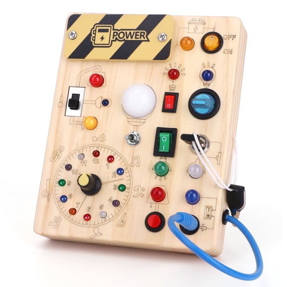 Montessori Busy Board with LED Light Switches, Travel Toys for 1+ Year Old Toddler