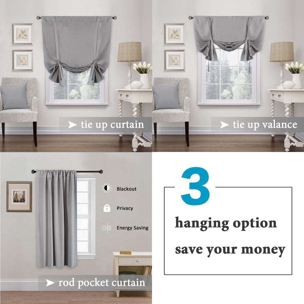 Turquoize Blackout Tie Up Shades Kitchen Curtains Thermal Insulated for Bedroom, Rod Pocket 2 Panels(42" x 63",Dove Gray)