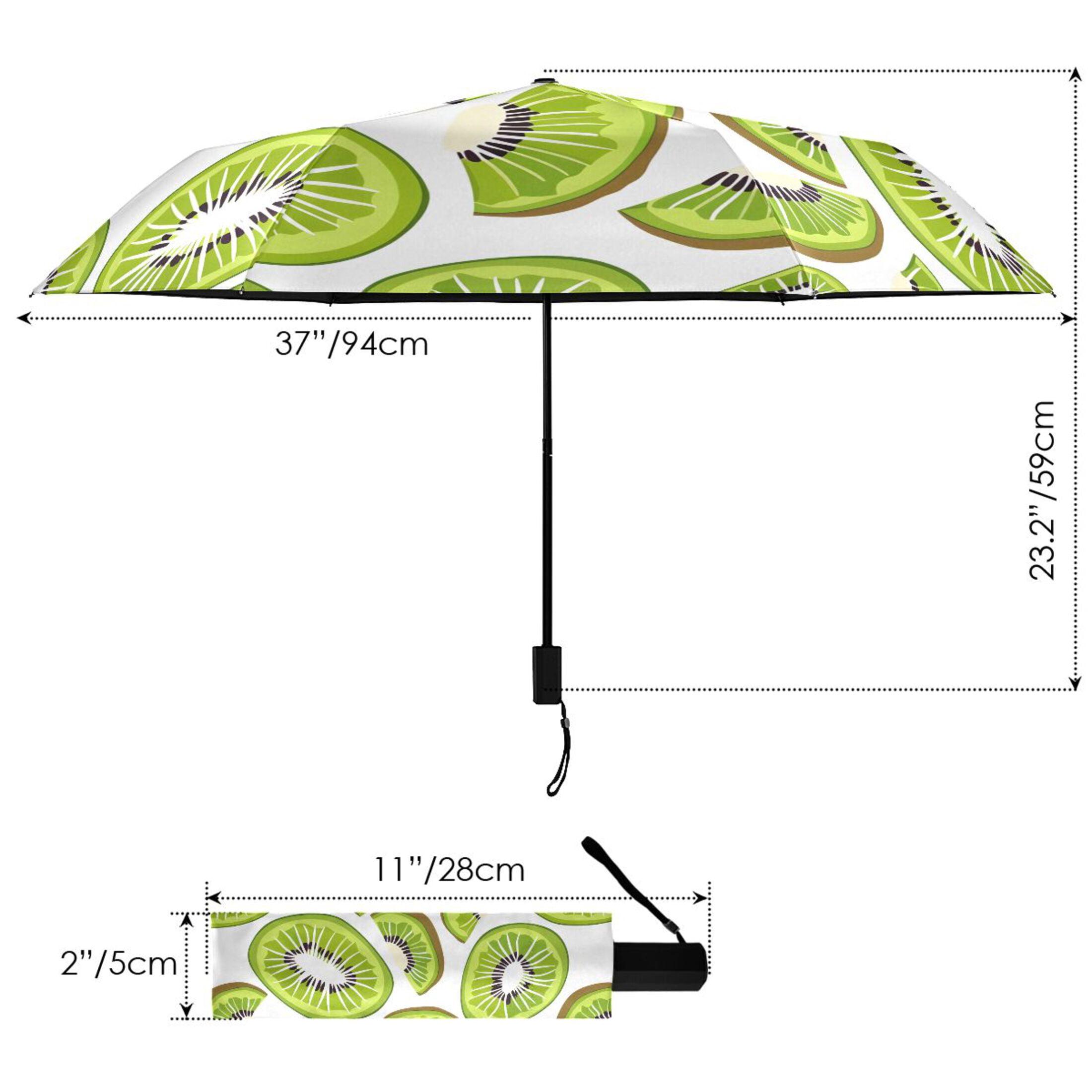Kiwi Fruit Slice Compact Sun Umbrella Windproof Travel Umbrellas for Rain Strong Portable UV Protection