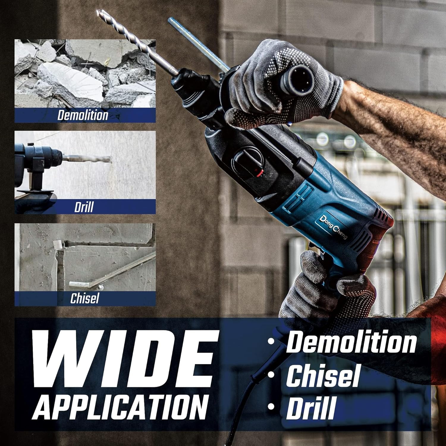 1/2 Inch SDS-Plus Heavy Duty Rotary Hammer Drill, with Safety Clutch, 3 Functions with Vibration Control Including Drill Bits