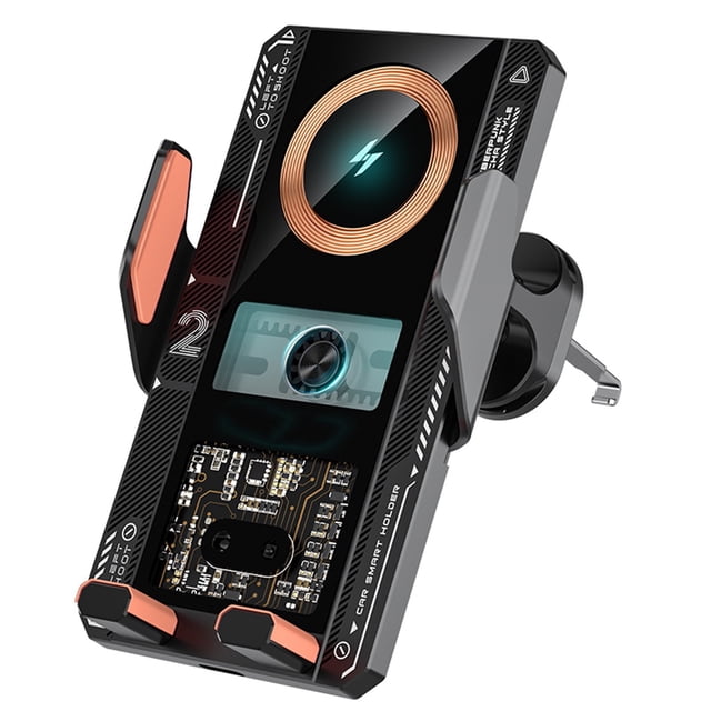 Car Mounted Mobile Wireless Charger 15W Fast Charging Intelligent Induction Opening Closing Transparent Mecha Style High Power Phone Holder For Car Air Vent Compatible With Iphone Samsung