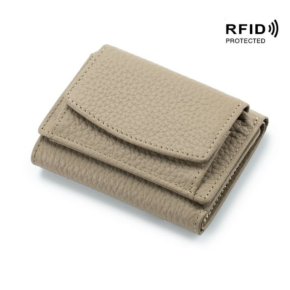 Small Wallet for Women Genuine Leather RFID Blocking Card Holder Minimalist Tri-fold Cash Wallet with Coin Pouch