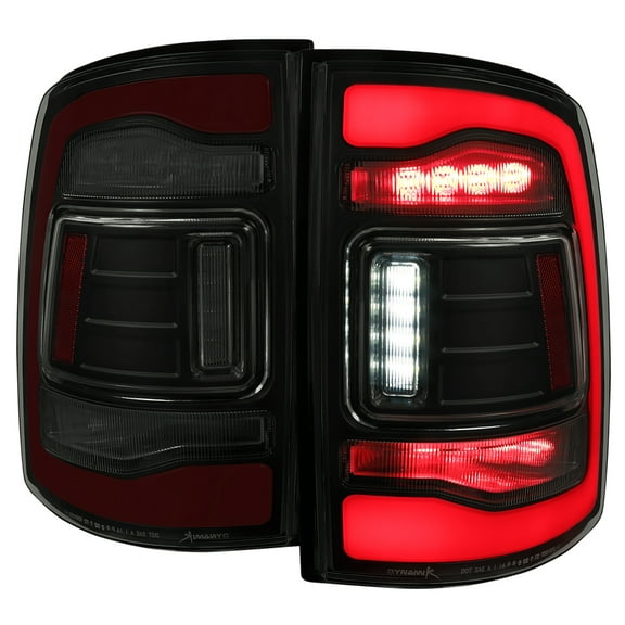 1500 2500 3500 LED TAIL LIGHTS BLACK HOUSING SMOKED LENS RED LED WITH SEQUENTIAL TURN SIGNAL Made for and Compatible with 13-18 DODGE RAM