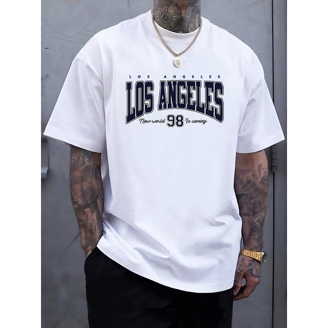 Los Angeles Graphic for Men - Casual Crew Neck T-Shirt with Stretch, Breathable Polyester Blend - Perfect for Summer Tee For Adult, Men, Women, Teen, Teenager, Adolescent, Youth