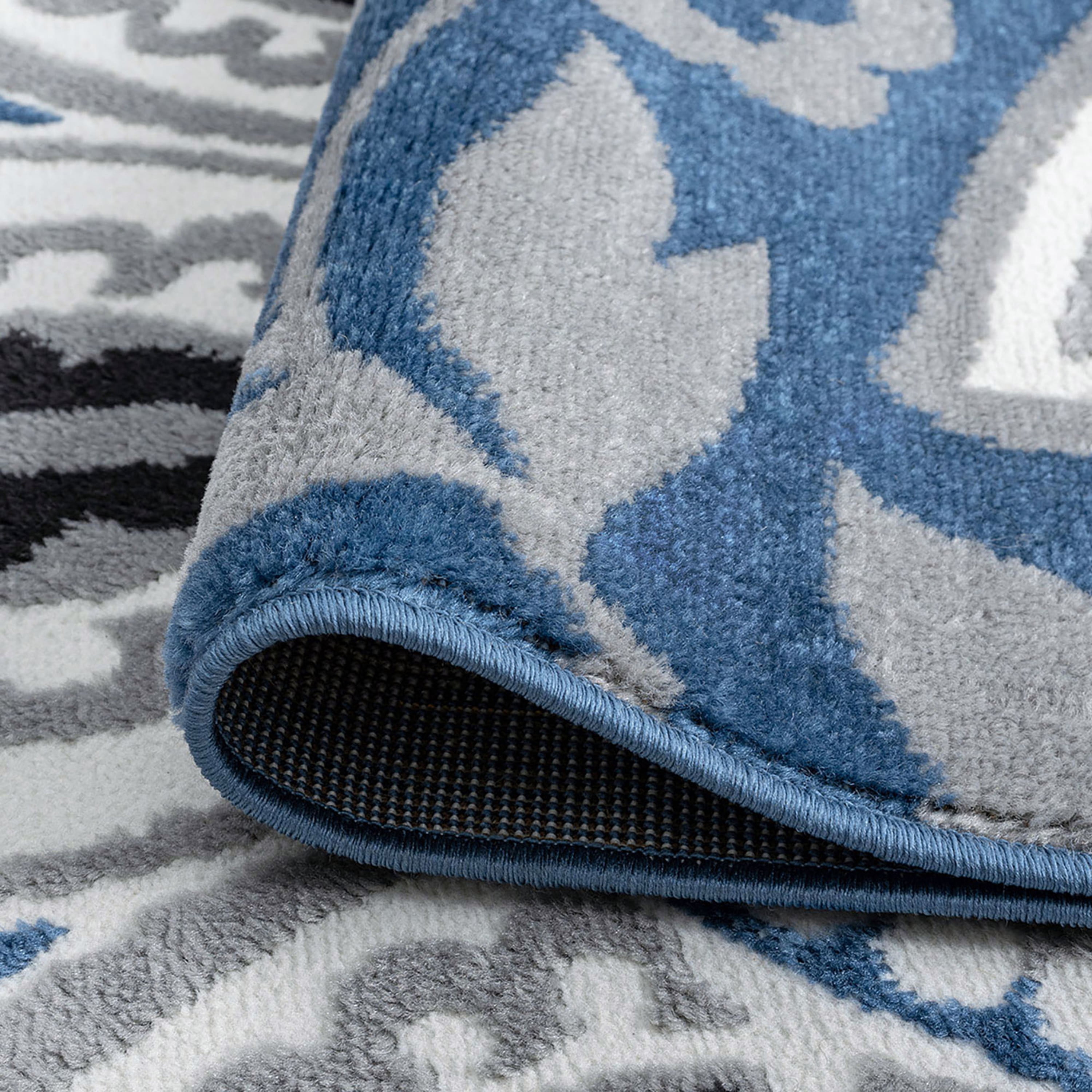 Transitional 9x12 Area Rug (8'10'' x 12'2'') Floral Blue, White Living Room Easy to Clean