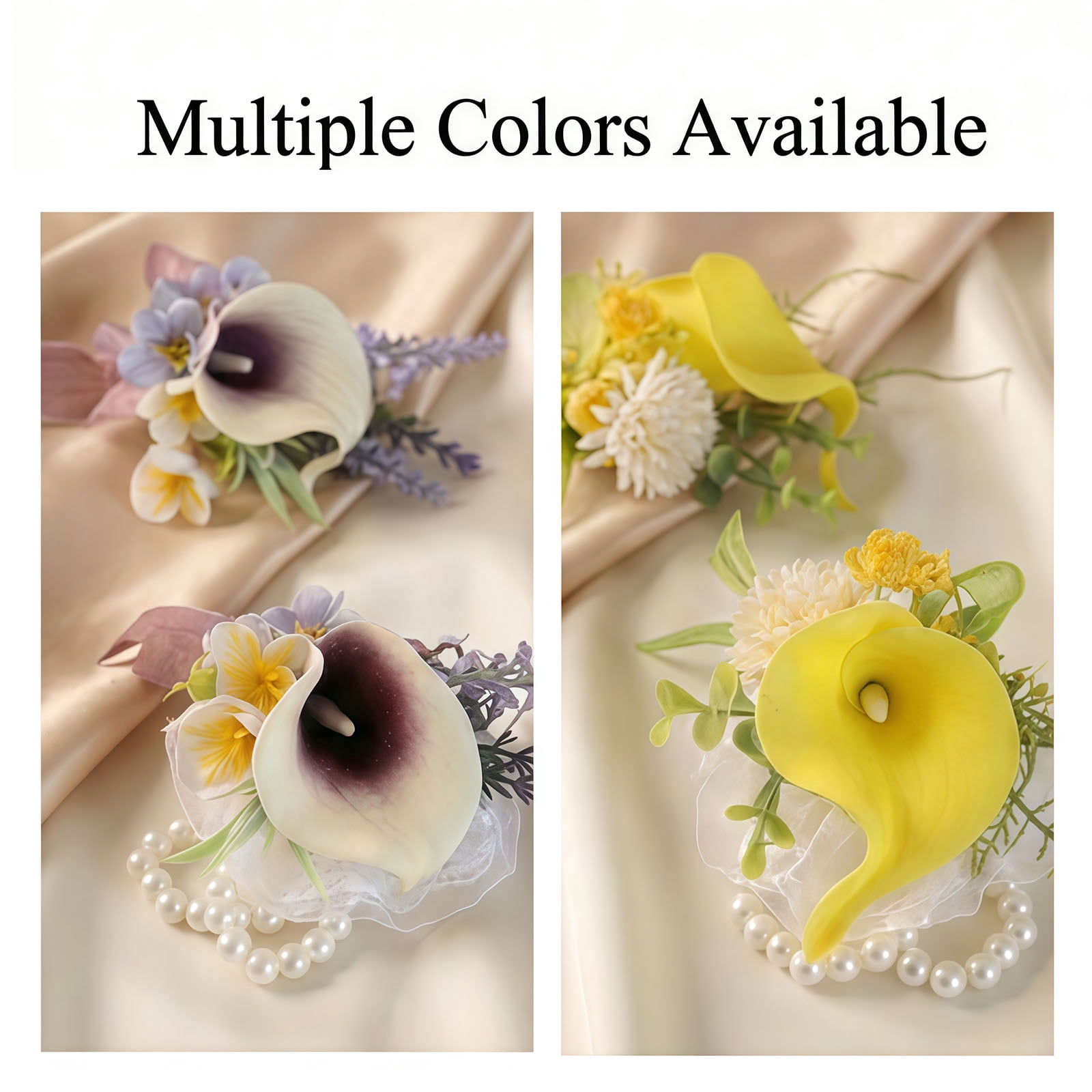 Set of 4 Purple Calla Lily Boutonniere for Men Brides Corsage Wristlet Artificial Silk Calla Lilies Flowers for Wedding Prom Groom Matches