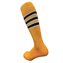 COUVER Unisex Cotton Bottom Cushion Striped Knee High Softball Sports Socks, Golden Yellow/White/Black, Medium, 1Pair