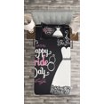 thumbnail image 3 of Ambesonne Wedding Quilted Bedspread Set 2 Pcs, Happy Bride Day Words, Twin Size, Black White and Pink, 3 of 3