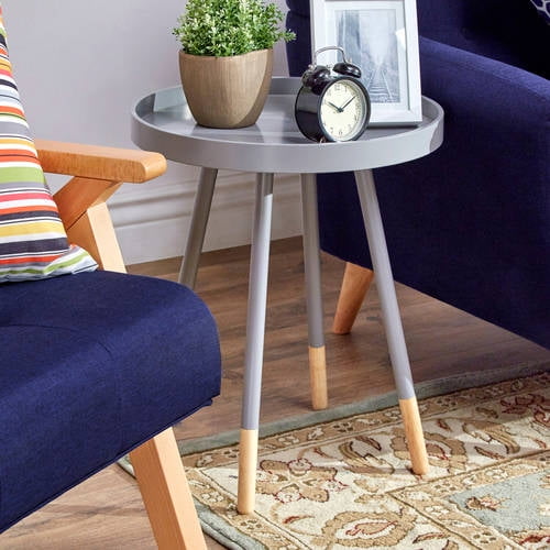 Chelsea Lane Round Bentwood Top Tray End Table, Frost Grey