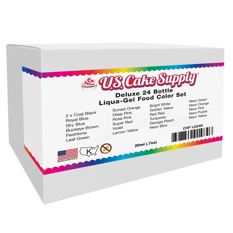 U.S. Art Supply 24 Color Food Coloring Liqua-Gel Decorating Kit Primary and Secondary Colors