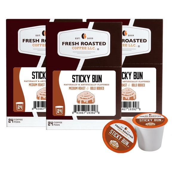 Fresh Roasted Coffee's Flavored Coffee Collection, Hazelnut Sticky Bun, 72 K-compatible Pods