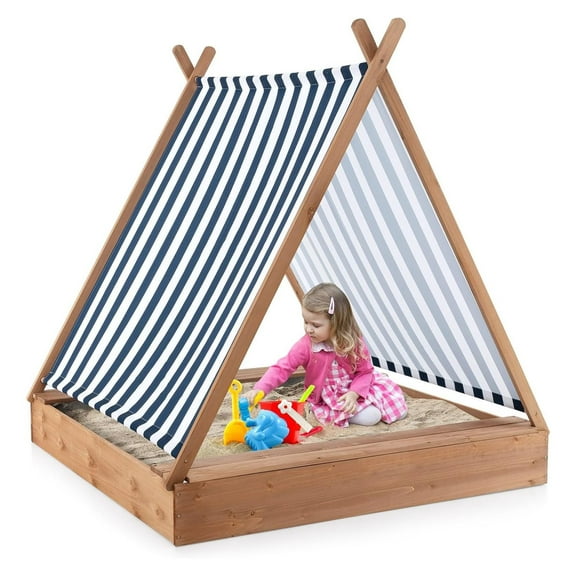 Sandbox with Canopy, Fir Wood Bottomless Toddler Sand Pit Playset, Removable Fabric Canopy, Sand Boxes for Kids Outdoor Backyard Beach Lawn, Gift for Boys Girls (with Canopy)