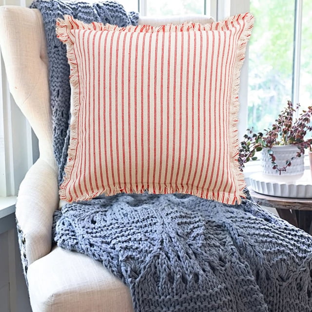 Housses de Coussin à Rayures Housses de Coussin Boho Housses de Coussin à Rayures Housses de Coussin avec Pompons Housse de Coussin à Franges à Rayures Housse de Coussin de Canapé Housse de Coussin de Salon Taie d'Oreiller