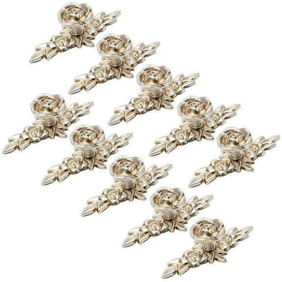 HDJNal Antique Rose Flower Cabinet Knobs with Backplate,Vintage Zinc Alloy Shabby Chic Drawer Pull Handles for Dresser Vanity Nightstand Cupboard Wardrobe, 10 Pack (Antiuqe Silver)