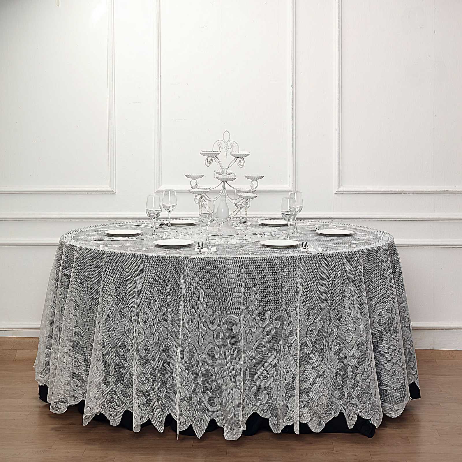 Efavormart 120" IVORY Premium Lace Round Tablecloth For Banquet Party