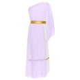 thumbnail image 3 of TiaoBug Girls Ancient Greek Toga One Shoulder Ruffles Maxi Dance Dress for Halloween Festival Show Lavender 12, 3 of 7