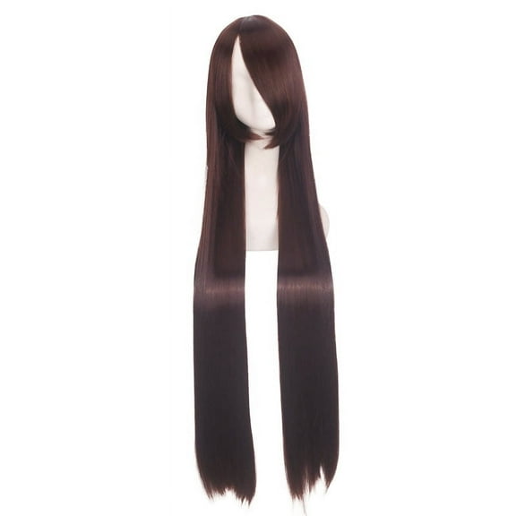 Nvzi-a 39.4" Long Straight Natural Wigs with Bangs Heat Resistant Synthetic Colorful Cosplay Anime Costume Party Daily Use Wigs for Women,Dark Brown