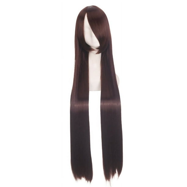 Zhuge Pelucas naturales largas y rectas de 39,4" con flequillo, resistentes al calor, sintéticas, coloridas, para cosplay, disfraces de anime,uso diario, para mujeres, color marrón oscuro