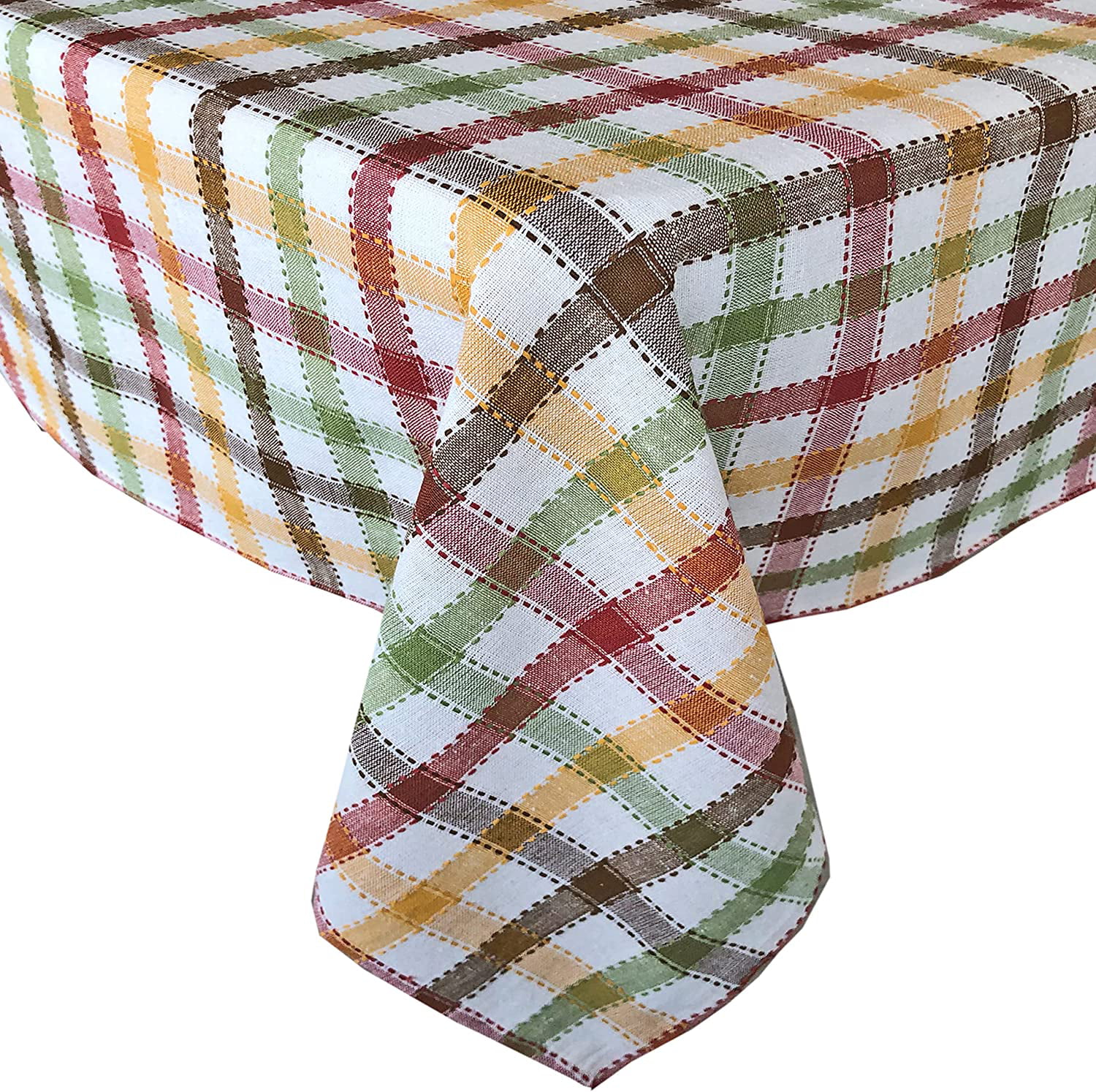 DINING FASHIONS Brown Plaid Fall Winter Kitchen Party Vinyl Easy Wipe Tablecloth