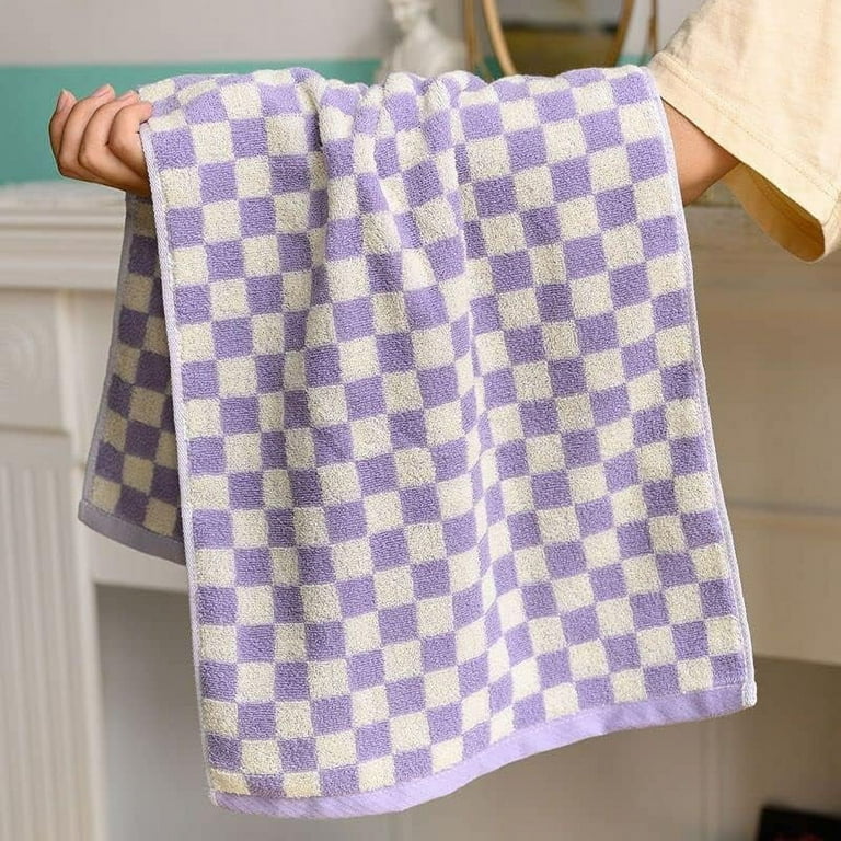 Nvzi Checkered Cotton 3-Pack Hand Towel, 13x29 inches, Soft