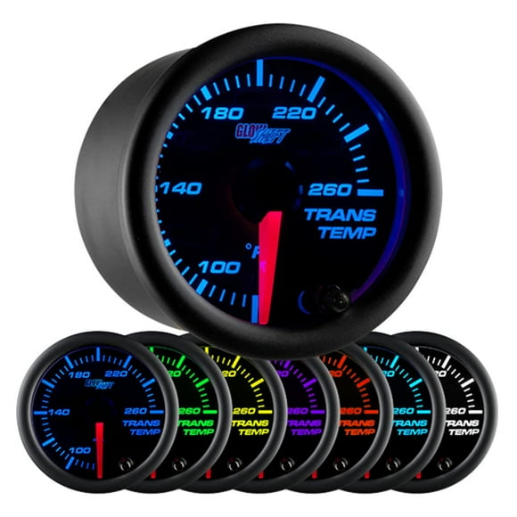 GlowShift Black 7 Color 260F Automatic Transmission Temp Gauge Kit - Includes 1/8-27 NPT Electronic Sensor & Wiring - Multi-Color Display - Black Dial - Clear Lens - for