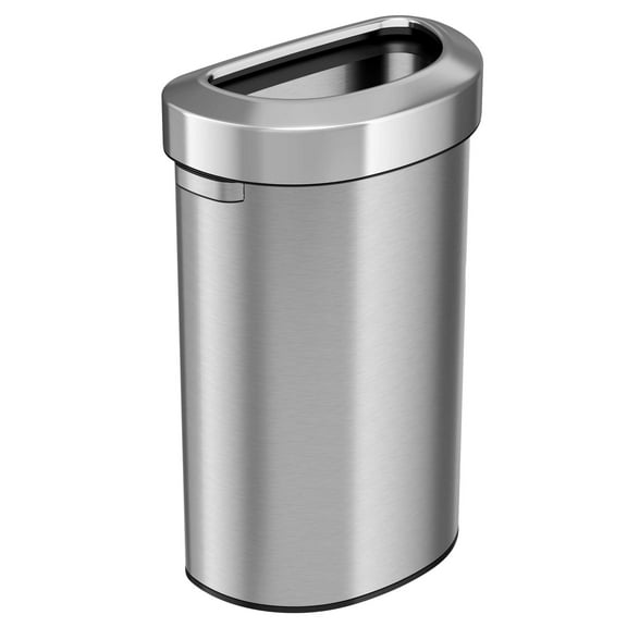 iTouchless 23 Gallon Semi-Round Stainless Steel Open Top Trash Can and Recycle Bin, 87 Liter, Slim and Space-Saving Design for Home, Office, Kitchen, Restaurant, Restroom, Large Capacity