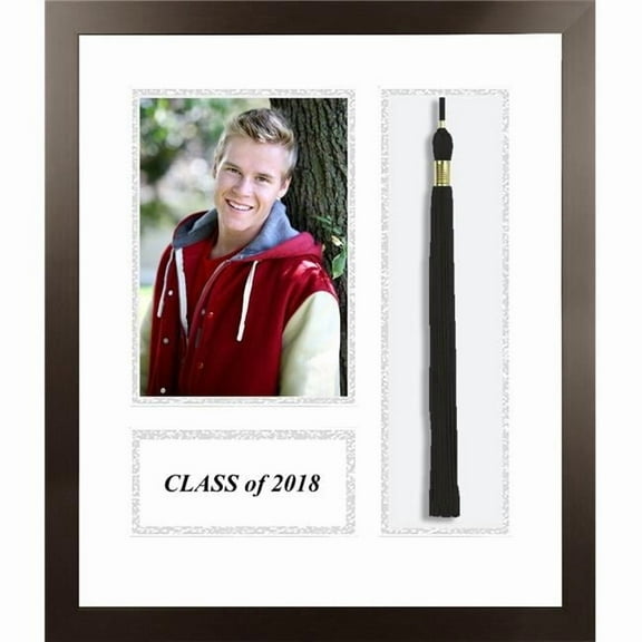 Campus Images ACFMESWS18 2018 Academic Espresso Photo Frame, White & Silver Matting with Tassel Opening 5 x 7 in. Photo Opening