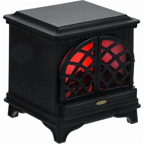 1:12 Scale Dollhouse Fireplace with LED Light, Miniature Furniture Accessory, Black