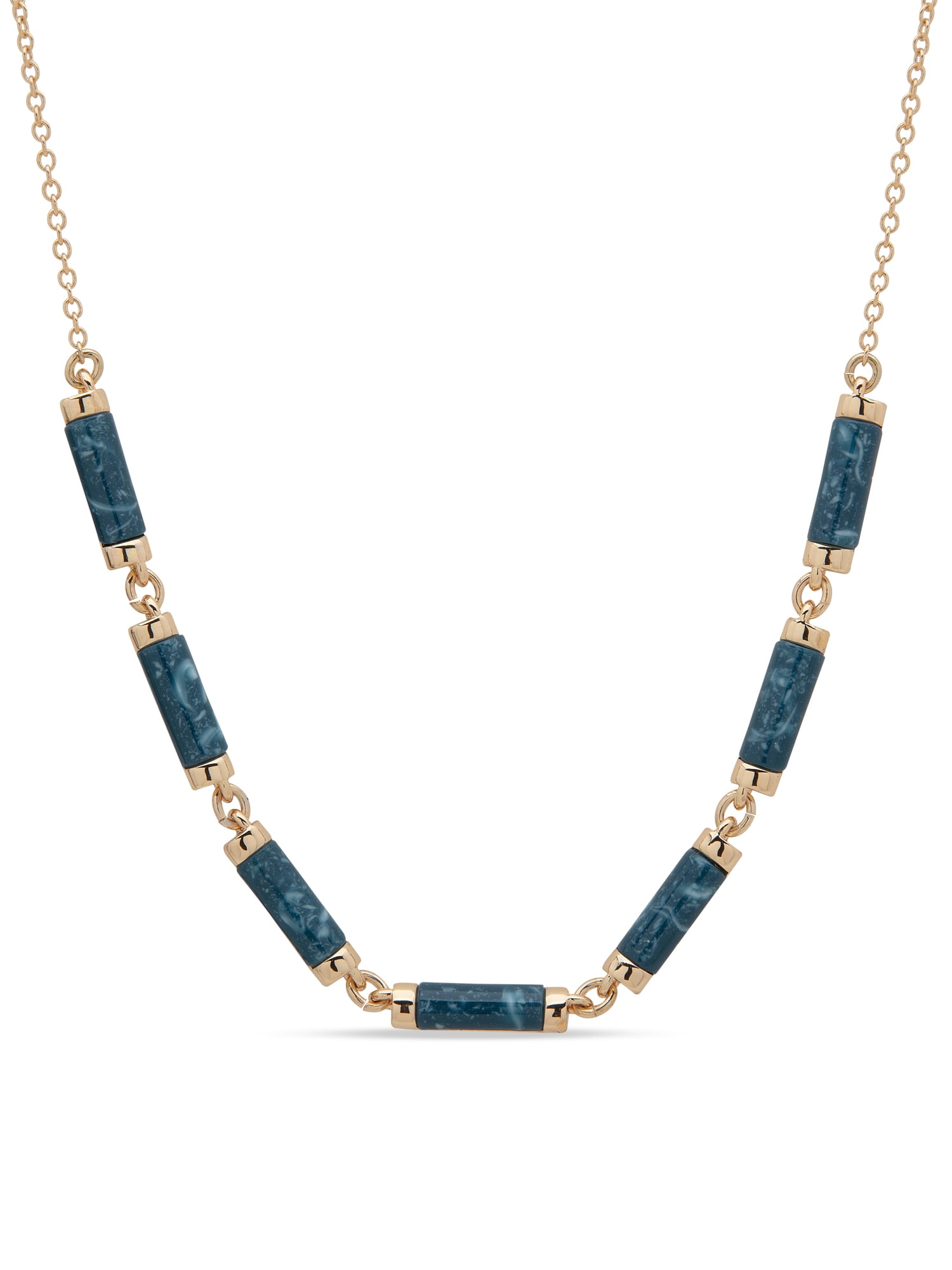 Chaps Women's Gold Tone and Teal Stone Statement Necklace, 17'