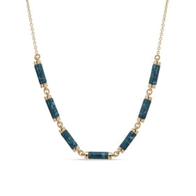 Chaps Womens Gold Tone Teal Frontal Necklace, 17"