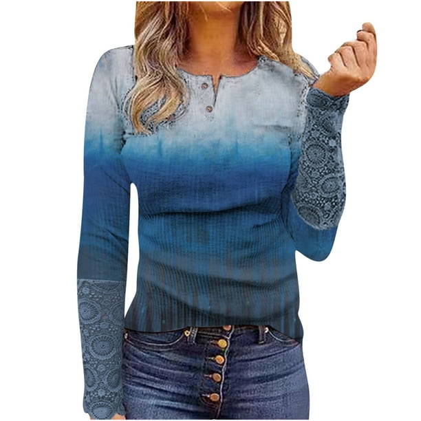 Moda mujer casual manga larga impreso o-cuello botón blusa camiseta damas tops Pompotops gfhjh16867