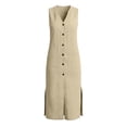 thumbnail image 3 of Bosfbaoi Dresses for Women Linen Blend Sleeveless Maxi Dress V-Neck Button Down Womens Dresses with Pockets and Side Slit Summer Dresses for Women 2026, 3 of 9