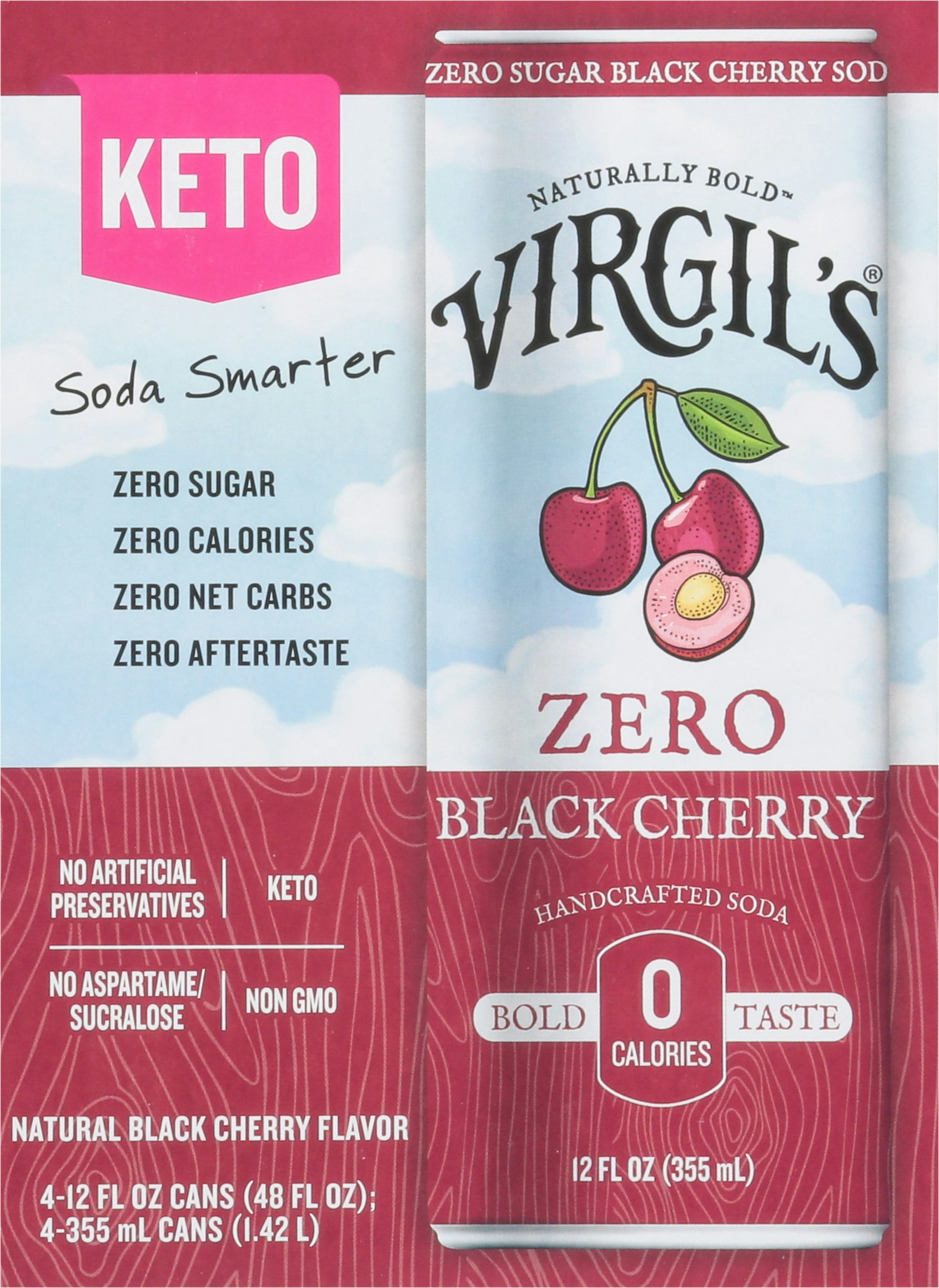 Virgil's Zero Sugar Black Cherry Soda 4-Pack 48 fl oz (Pack Of 6)