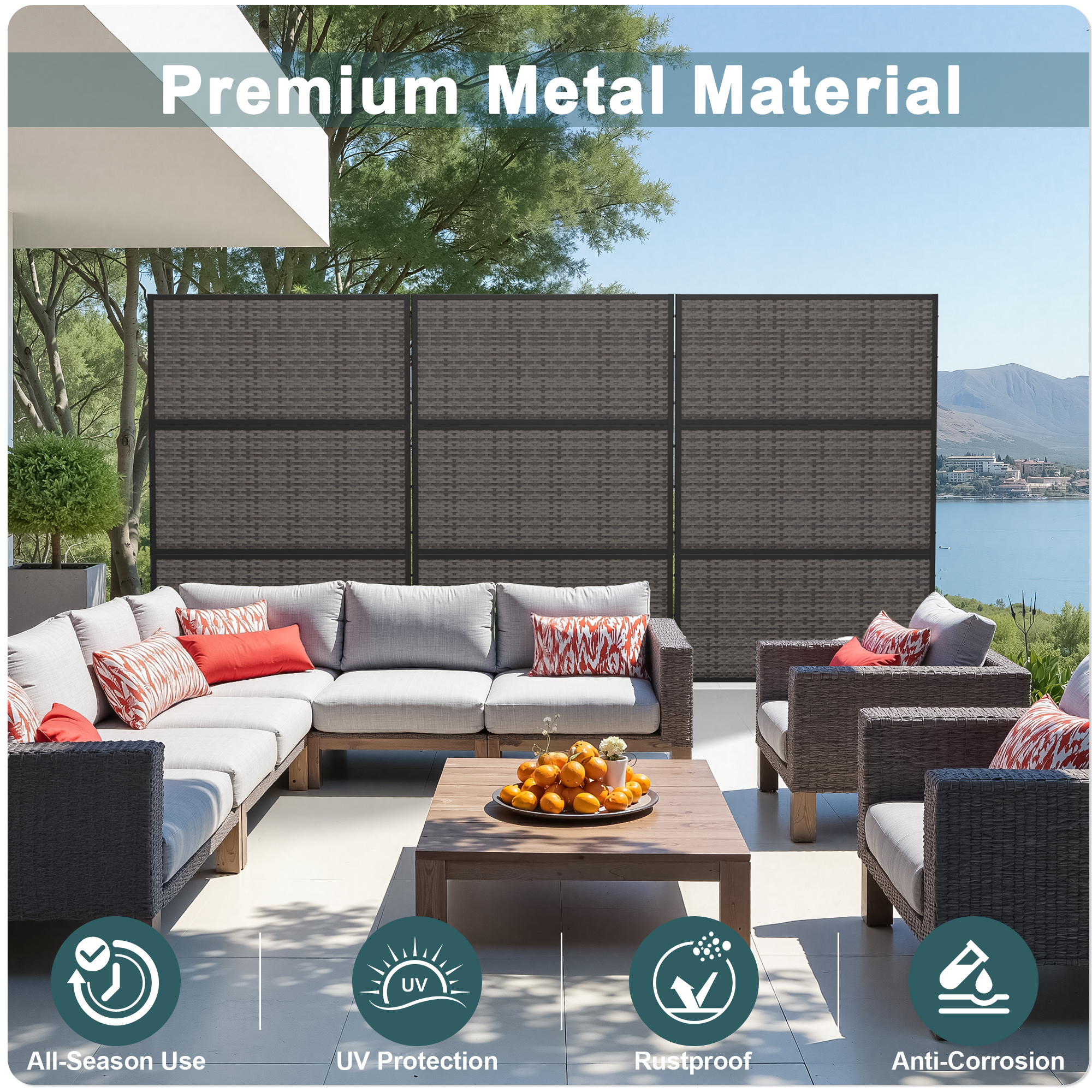 MAYEERTY 72×47" Outdoor Black Rattan Privacy Panel Screen for Backyard & Garden, Wicker Weave Pattern