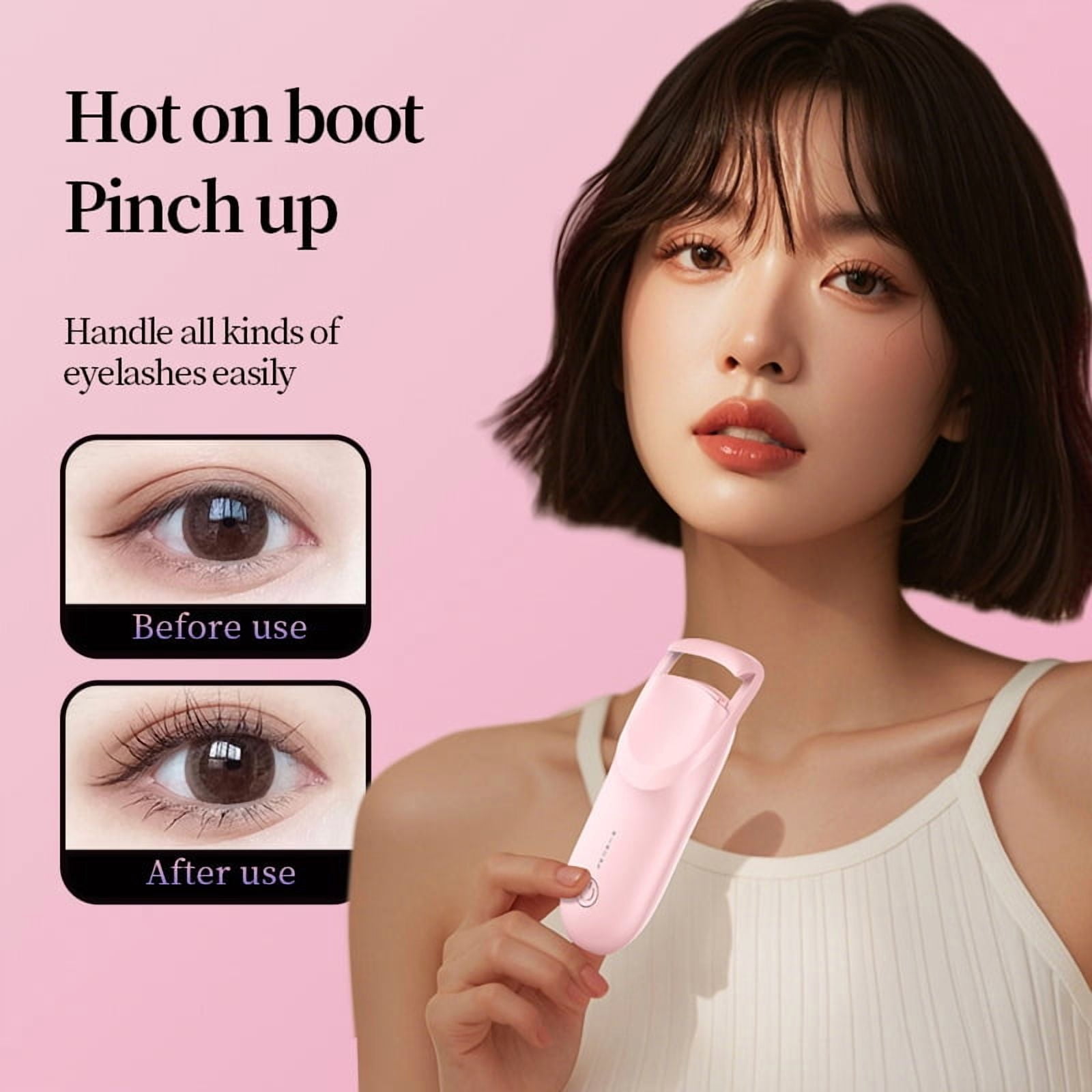 Heated Eyelash Curler,Portable Electric Heated Lash Curler Type-C Rechargeable Travel Eyelash Curlers 2-Level Adjustable Temp and Long-Lasting Natural Curves (Pink)