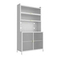 thumbnail image 3 of 6-Tier Metal Kitchen Pantry Cabinet with 2 Acrylic Glass Flip-Up Doors – Versatile Storage for Home Office, Dining Room, Bathroom,White, 3 of 6