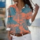 thumbnail image 2 of Camisas de Mujer Casual, Manga Larga Serie Naranja Impresa Botón de Solapa Hasta Blusa de Ajuste Regular Hecha de Poliéster para Todas las Estaciones, Botón de la Camisa de las Mujeres, 2 of 4